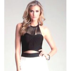 BEBE halter neck fringe top